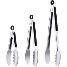 Stainless Steel Grill Tongs, Food Grade Kitchen Tongs, Heat Resistant 600 Degrees, for Cooking, BBQ Barbecue, Grilling, Buffet, Serving (7"+9"+12")