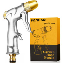 FANHAO Garden Hose Spray Gun with Full Brass Nozzle, 100% Heavy Duty Metal Water Gun, High Pressure Adjustable Spray Nozzle for Plants Watering, Clea