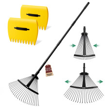 Extra Wide 22-Tines Adjustable Leaf Rake & Leaf Scoops Set, 32-56cm Width Adjustable Metal Garden Lawn Rake for Leaves, Heavy Duty & Lightweight for