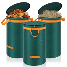 Eurhomewit 3 Pcs Green Garden Waste Bags 120L, Heavy Duty with Handles and Lid, Reusable for Garden Waste, Grass and Leaves