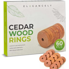 Elegancely 60 Pcs Moth Repellent for Wardrobes, 100% Natural Cedarwood Moth Repellent | 4cm Cedar Ring Blocks vs. Standard Cedar Balls & Moth Balls f