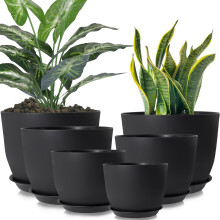 Duscdesp 18/16/14/13/11/10CM Plant Pots Indoor Outdoor 6 Pcs Plastic Plant Pot,Large Plant Pot Indoor with Drainage Holes and Tray,Plants Flower Pot
