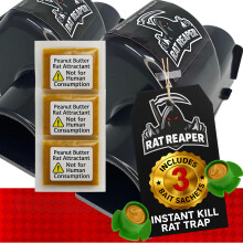 Rat Reaper 2 Pack Rat Traps – Includes 3 Peanut Butter Bait Sachets | Quick Kill, Humane, Tamper-Resistant, Reusable, Non-Toxic Rat Traps for Indoor