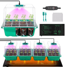 Erogeen 4-Pack Seed Starter Tray with Grow Light and Heat Mat, 48 Cells Seed Starter Kit with Adjustable Humidity Dome and Base, Germination Kit for