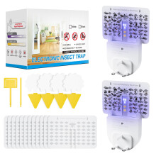 Fruit Fly Trap Indoor(2 Device + 12 Refills), Fly Catcher for House, Plug-in Night Light for Flies with UV Attractant, Flying Insect Trap with Adjust