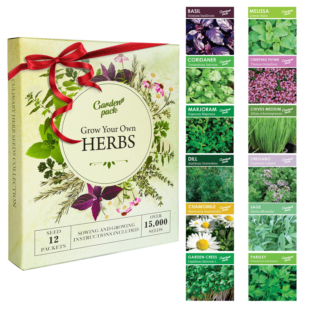 Garden Pack Herb Seeds For Planting & Outdoors, 12 Varieties, 15000 Heirloom Seeds Multipack Ready To Grow Starter Kit To Grow Aromatic Basil, Corian