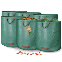 GardenGloss Garden Waste Bags Heavy Duty with Handles (6pcs) - 272L High Capacity Garden Bag - UV Stable and Water Repellent - Reusable