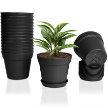 FORAGIFT 15cm Plant Pots, 16 Pack Plastic Herb Pot with Drainage Hole and Tray, Seed Seedling Pots Flower Nursery Pots for Vegetables, Flowers, Cactu