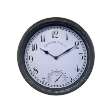 HH Home Hut Outdoor Garden Wall Clock Thermometer And Humidity Meter Ornament Weather Resistant 31cm