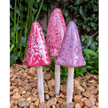 HH Home Hut Tinkling Ceramic Toadstools - Colourful Garden Ornaments, Mushrooms Plant Pot Set of 3 Outdoor Decor, Kids Gardening Set Fairy Garden Lar