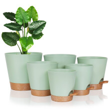 FORAGIFT Self-Watering Plant Pots Indoor, 20/17.5/16.5/15/14/12.5cm Plastic Flowerpots with Drainage Holes Saucer and Reservoir, Indoor Modern Decora