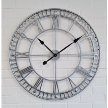 HH Home Hut Outdoor Wall Clock Large Roman Numerals Indoor Giant Open Face Metal 80cm Garden Silver