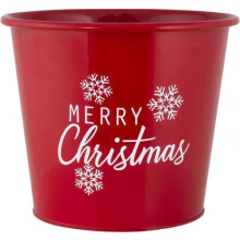 Fyne-Finds Metal Merry Christmas Red Plant Pot Pail 20cm, 8inch Planter Xmas Decor SnowFlakes Themed Pots (1)