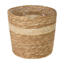 green leaves Natural Seagrass Indoor Planter Storage Basket Flower Pot with waterproof liner (Small)