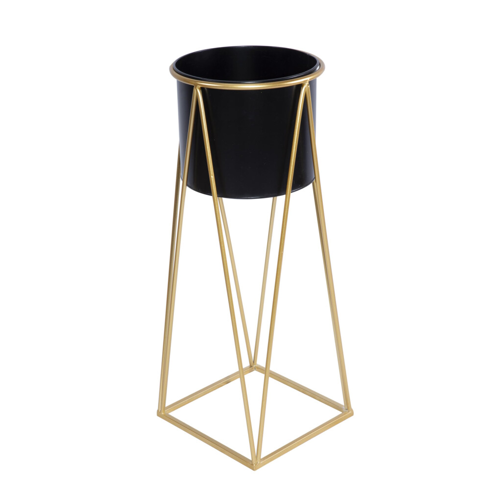 Leaves Metal Planter Stand With Plant Pot Flower Pot For Indoor Balcony Flower Rack (, Large) Green/Black