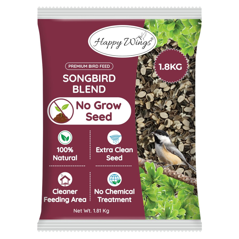 Happy Wings NO GROW Robin & Songbird Blend Bird Food (Mix of Sunflower Seeds/Kernels, Safflower Seeds and Peanuts) - Highly Nutritious Bird Feed - (1-image-OPC-PP9MSJC-NEW
