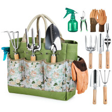 Heavy Duty Garden Tools Set, 9-Piece Stainless Steel Rust-Proof Gardening Kit with Non-Slip Ergonomic Handles & Durable Storage Tote Bag, Gardening G