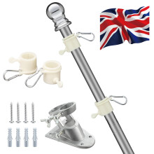 Harrms Flag Pole 6FT with British Flag, Flag Pole Kit with bracket for UK Flag, Heavy Duty Flag Poles for garden outdoors roof walls Yard