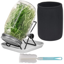 Seed Sprouting Jar Kit,1 Pcs Wide Mouth Quart Mason Jar with Stainless Steel Screen Sprout Lid,86mm Caliber,1000ml,with Tray,Stand,Shading Cloth and