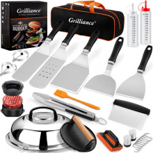 Grilliance 27pcs Griddle Accessories Kit for Blackstone, Professional Hibachi Flat Top Grill Tools, Enlarged Spatula Gift Set with Basting Cover, Sma
