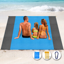 Henrycares Beach Blanket Picnic Blanket, Extra Large 250 x 200cm Sandproof Waterproof Beach Mat with 4 Stakes for 5-8 Adults, Summer Essentials Outdo
