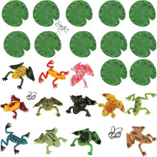 24Pcs Plastic Frogs Set,12Pcs Frog Toy and Artificial Lily Pads Colorful Realistic Frog,Artificial Lotus Leaves Floating Lotus Leaves for Pond Pool C