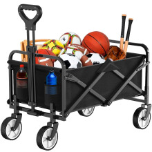 HOFTME Foldable Cart on Wheels, Folding Wagon Large Capacity All Terrain Wheels with Adjustable Handle & Cover Bag, Picnic Transporter for Holiday Sh