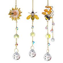 H&D HYALINE & DORA 3 Pack Sun Catcher Crystal Honeycomb Bee Ornaments Crystals Bumble Bee Honeycomb with Glass Prisms Decor Garden Suncatcher Window