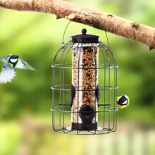 HomeZone Marco Paul Squirrel Proof Ornaments Outdoor Wild Seed Bird Feeder with Bird Cage Plastic Hanging Bird Feeders Weather Resistant Safe Guard O