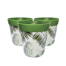 Hum Flowerpots, 25cm Set of 3, Various Patterns Colours and Sizes, Indoor/Outdoor Plastic Plant Pots (Green Fern)