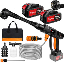 Cordless Pressure Washer,21V 45 Bar/652 PSI Portable Pressure Washer with 2PCS 3.0Ah Battery,6-in-1 Adjustable Nozzle,5m Hose Pressure Cleaner for Ca
