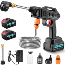 21V Portable Jet Washer Cordless, 6-in-1 Adjustable Nozzle, Battery-Powered Power Washer with 62 Bar High Pressure, 5M/16.5FT Hose & Dual Batteries,