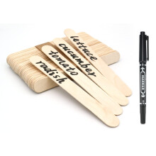KINGLAKE 100Pcs Wooden Plant Labels with Pen, 15x1.6cm Wooden Garden Markers Tags Jumbo Natural Wood Sticks for Herb Seed Vegetable Flowers