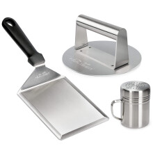 HULISEN Smashed Burger Kit, Stainless Steel Burger Press, Grill Spatula and Spice Dredge Shaker - Burger Smasher Griddle Accessories Kit for Flat Top