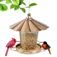 IWTTWY Bird Feeder Hanging, Squirrel Proof Heavy Duty Metal Seed Feeder, Wild Bird Feeder for Outside Garden Yard Decoration, Flower Shape with Roof