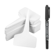 KINGLAKE Plant Labels and Pen - 500pcs White Plastic Garden Tags for Seed, Herb, Potted Plants, Vegetables, Flowers - T-Type, 6x10cm