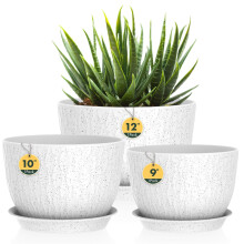 Homeuouz 3 Pack Plastic Plant Pots,30/25/23CM,Large Plant Pots Indoor Flower Pots with Drainage Holes Saucer and Reservoir for All House Plants(White