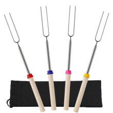 4 Pack Marshmallow Toasting Forks Kit, Telescoping Smores Sticks for Fire Pit, Extendable Stainless Steel Smores Sticks for BBQ and Campfire, Barbecu
