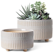 LE TAUCI Bonsai Pot, 16.5+20 cm Ceramic Indoor Plant Pots with Drainage Holes, Modern Cylindrical Decorative Succulent Plant Pot, Gifts for Mom, Set