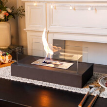 JHY DESIGN Black Metal and Glass Fireplace/Firepit