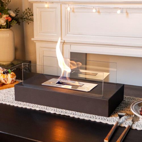 JHY DESIGN Black Metal and Glass Fireplace/Firepit