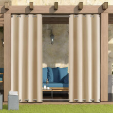 LiveGo Outdoor Curtains Waterproof with Grommet (Top and Bottom), 2 Panels Privacy & UV Protection Windproof Curtain for Porch, Pergola, Garden, Back
