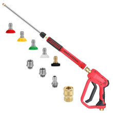 Pressure Washer Long Gun, Pressure Washer Lance with Replacement Wand Extension, M22 Fittings and Quick Connector, 5 Nozzle Tips, for Cleaning Cars,