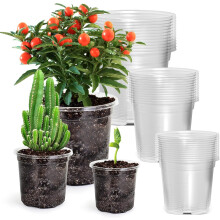 KAHEIGN 36Pcs Plastic Plant Pots, 9CM /10CM /13CM Clear Flower Pot Root-Control Nursery Seedling Planter Garden Plant Container with Drain Holes for