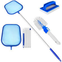 LATERN Hot Tub Cleaning Kit, 150CM Swimming Pool Fine Mesh Skimmer with 5-Section Aluminum Telescopic Pole, Pad Brush and Cleaning Brush - for Pond H