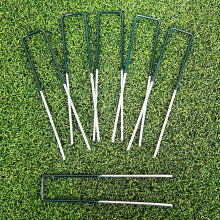 LOLYSIC 100 Pack U Shaped Artificial Grass Pegs, 6" 150mm Metal Garden Weed Fabric Pins, Galvanised Steel Garden Netting Securing Pegs Staples for We