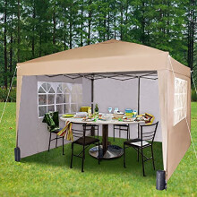 Pop-up Gazebo 3m x 3m with Sides 2 Wind Bars & 4 Weight Bags & Silver Protective Layer Waterproof Marquee Canopy WS (Beige)