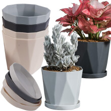 KAHEIGN 6Pcs Plastic Plant Pots, 13CM Thicken Flower Pot Root-Control Seedling Planter Nordic Style Garden Pots with Saucer for Flowers Herbs Succule