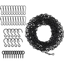 KAHEIGN 500CM Adjustable Hanging Chains with 10Pcs Hooks, 20Pcs Clips, 10Pcs Screw Eye Hook, Black Steel Chain for Hanging Bird Feeders, Planters, Bi