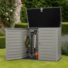 Large 1170L Garden Storage Cabinet | Grey 140x82x120cm Outdoor Front & Top Opening Tool & Equipment Box | Weather Resistant Sturdy Plastic Shed | Hol